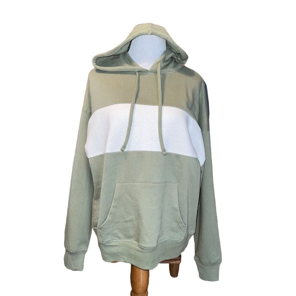 ABOUND WOMEN GREEN WHITE COLOR BLOCK HOODED PULLOVER SWEATSHIRT SIZE SMALL‎ NEW